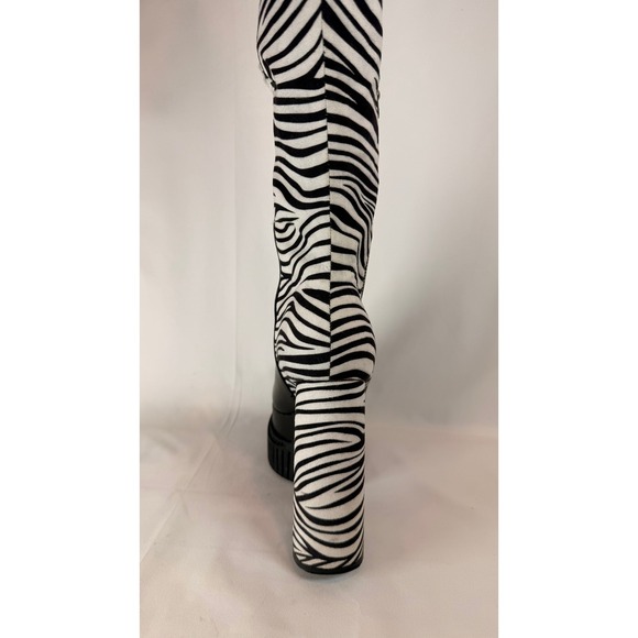 LAMODA  Patchwork Over the Knee Boots Chunky Platform Chain Detail Size 6 - Picture 5 of 16